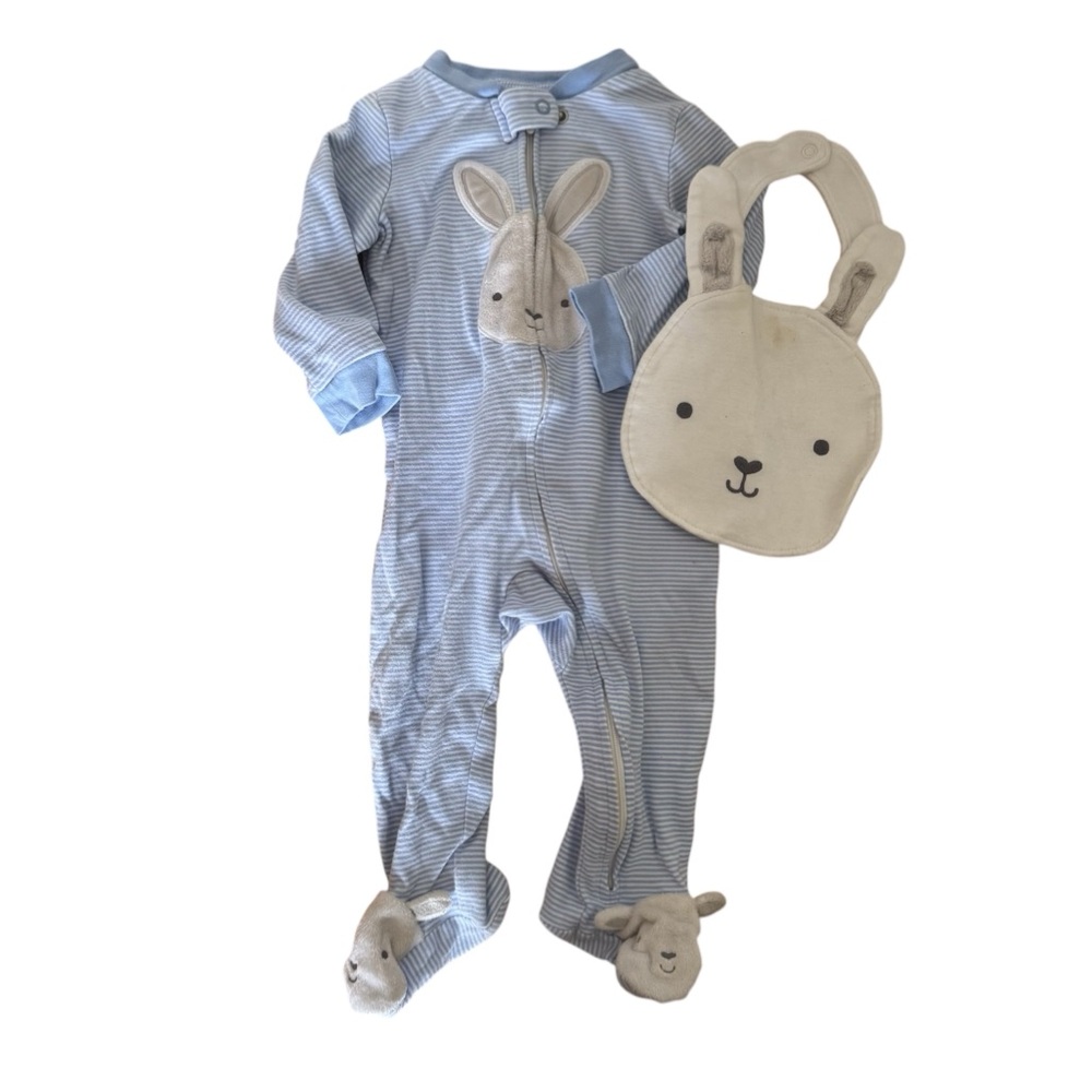 Carters Easter Bunny Bundle Zip Footed Pajama and Bunny Bib